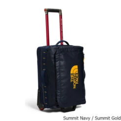 The North Face Base Camp Voyager 21" Roller 40 Liter Wheeled Carry-On Bag -CampMate Shop Base Camp Voyager 21in Roller 40L Wheeled Carry On Bag Summit Navy Gold