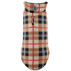 The Worthy Dog Fargo Fleece Tan Plaid Reversible Dog Jacket