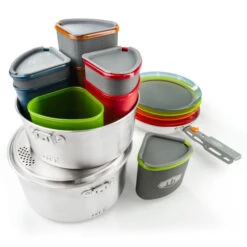 GSI Outdoors Glacier Stainless Camper Integrated Cooking & Eating Set -CampMate Shop Glacier Stainless Camper Integrated Cooking Eating Set 2