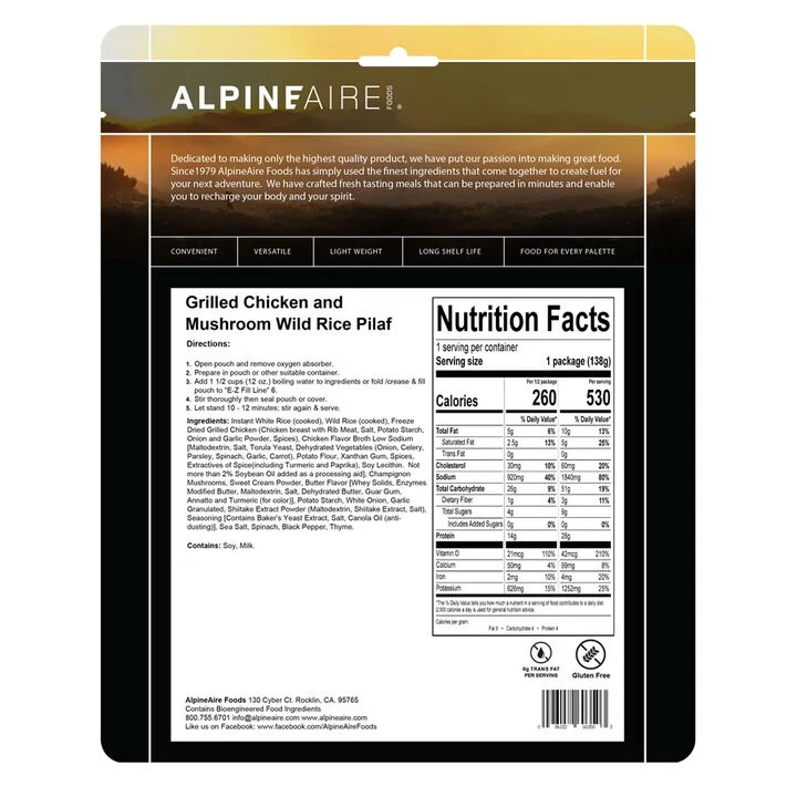AlpineAire Grilled Chicken & Mushroom Wild Rice Pilaf GF Meal - 2 Servings 2 AlpineAire Grilled Chicken & Mushroom Wild Rice Pilaf GF Meal - 2 Servings - Image 2
