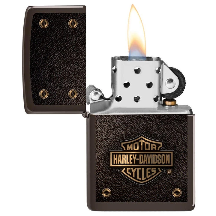 Zippo Harley-Davidson Brown W/ Leather Logo Windproof Lighter 2 Zippo Harley-Davidson Brown W/ Leather Logo Windproof Lighter - Image 2