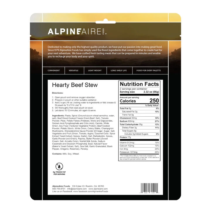 AlpineAire Hearty Beef Stew - 2 Servings 2 AlpineAire Hearty Beef Stew - 2 Servings - Image 2