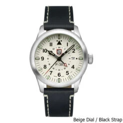 Luminox P-38 Lightning 42mm Pilot Watch -CampMate Shop P38 Lightning 42mm Pilot Watch Beige Black