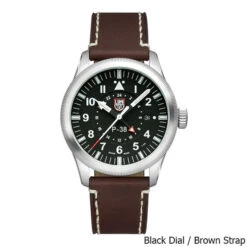 Luminox P-38 Lightning 42mm Pilot Watch -CampMate Shop P38 Lightning 42mm Pilot Watch Black Brown