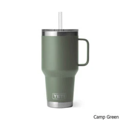 YETI Rambler 35 Oz. Stainless Steel Vacuum Insulated Mug W/ Straw Lid 12 YETI Rambler 35 Oz. Stainless Steel Vacuum Insulated Mug W/ Straw Lid -CampMate Shop Rambler 35oz SS Vac Ins Mug Straw Lid Camp Green