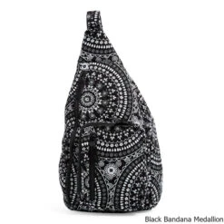 Vera Bradley Recycled Cotton Sling Backpack 9 Vera Bradley Recycled Cotton Sling Backpack -CampMate Shop Recycled Cotton Sling Backpack Black Medallion